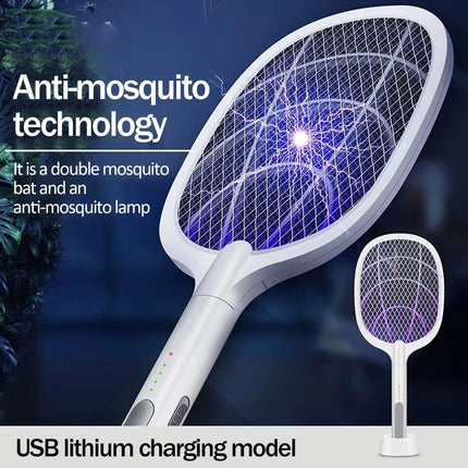 Electric USB Rechargable Racket Fly Swatter Mosquito Insect Killer UV Bug Zapper
