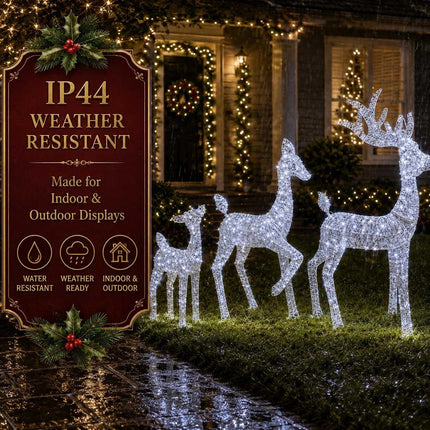 3 Piece LED Reindeer Family Christmas Outdoor Yard Xmas Decor Set White Stag Doe Fawn