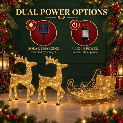 Set of 3 Christmas Decoration Reindeer and Sleigh LED Lighted Yard Garden Xmas