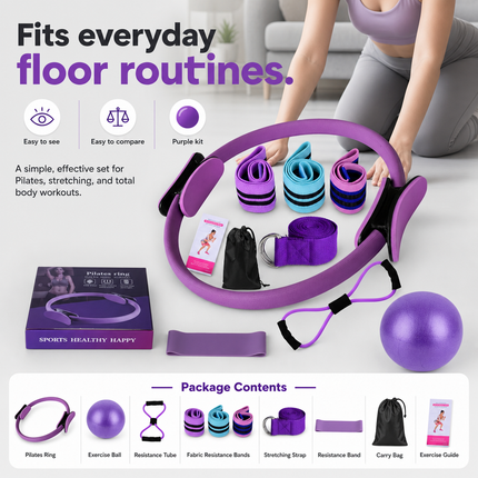 Yoga Fitness Set 11 Piece Purple Beginner Exercise Kit