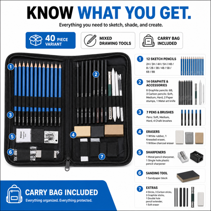 Professional Sketching Pencils Set Art Supplies Graphite Draw Charcol | 05-size-compatibility.png
