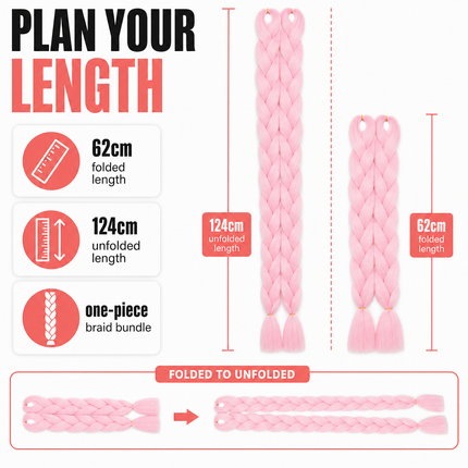 Synthetic Braiding Hair Light Pink 62cm for Box Braids and Crochet Styles