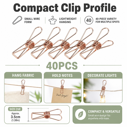 Clothes Peg Clips Rose Gold 40 Pack for Fairy Lights Camping Use