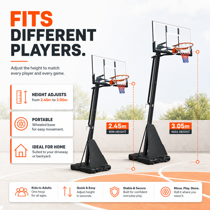 Basketball Hoop Adjustable Height Portable Steel Frame Backyard Driveway Play