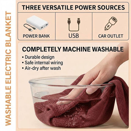 USB Electric Warming Throw Blanket Portable Poncho Shawl -Wine Red