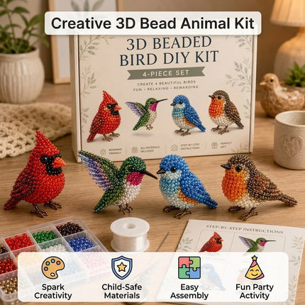 2026 Tiny 3D Beaded Animal DIY Kit, Cute Bird & Animal Beading Craft Set