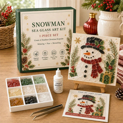 Christmas Themed Sea Glass Mosaic Kit, Craft Supplies for DIY Holiday Artwork