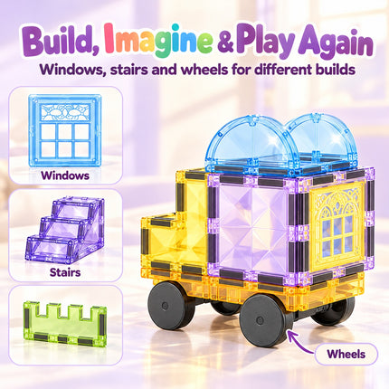 122 Pcs Magnetic Tiles Castle Kids Building Blocks 3D Construction Christmas Gift Toy