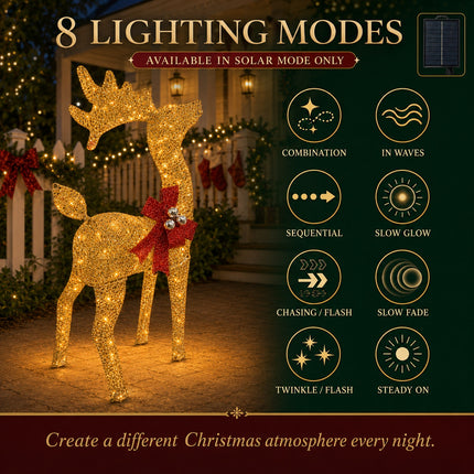 75cm Christmas Reindeer 70LED Warm White Solar Lights Iron Frame Outdoor Garden Xmas Decor
