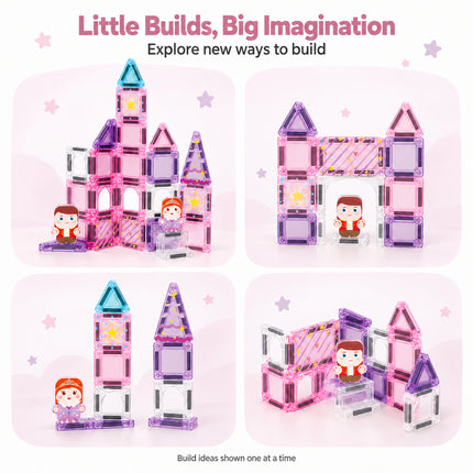 32 Pcs Mini Magnetic Tiles Princess Castle Storage Tin Set Christmas Gift Toy