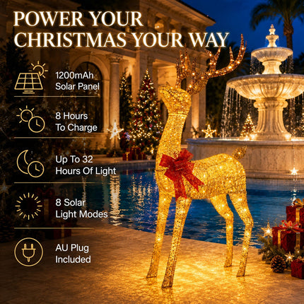 180cm Animated Solar Christmas Reindeer LED Light - Rotating Head, Iron Frame,Indoor & Outdoor
