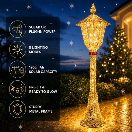1.8M Light-Up Solar Christmas Lamp Post 120 LEDs Indoor Outdoor Garden Decoration