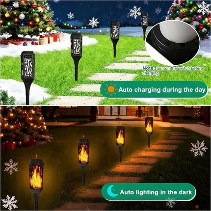2 Packs Christmas Decoration Outdoor Solar Lights Torch Light Flickering Flame Pathway