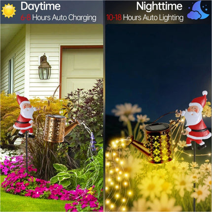 Solar Watering Can Lights Outdoor,Christmas Santa Waterproof Metal Garden Decor