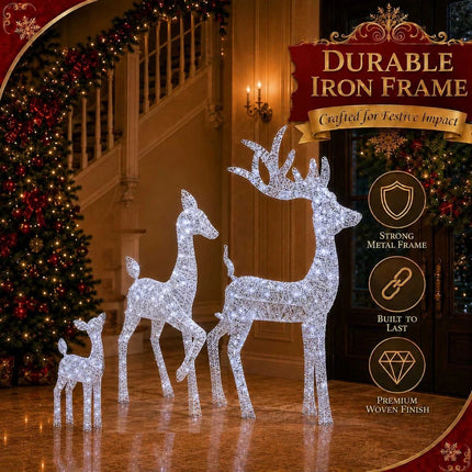 3 Piece LED Reindeer Family Christmas Outdoor Yard Xmas Decor Set White Stag Doe Fawn