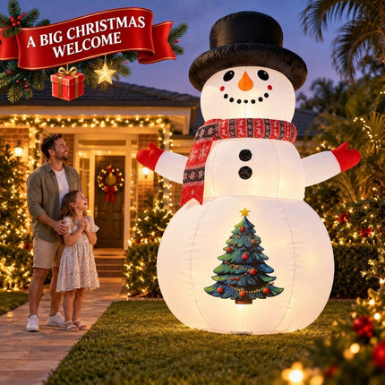 2.4M Giant Inflatable Snowman Christmas Blow Up Outdoor Garden Decoration with LED Light