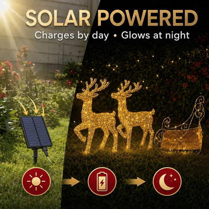 Set of 3 Christmas Decoration Reindeer and Sleigh LED Lighted Yard Garden Xmas