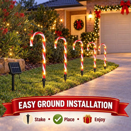 5 Solar Candy Cane Lights Outdoor Christmas Garden Pathway Stake Decorations LED