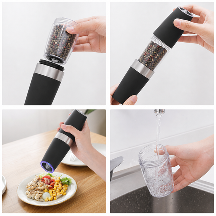 Black Electric Salt and Pepper Grinder, Single Pack, LED Light