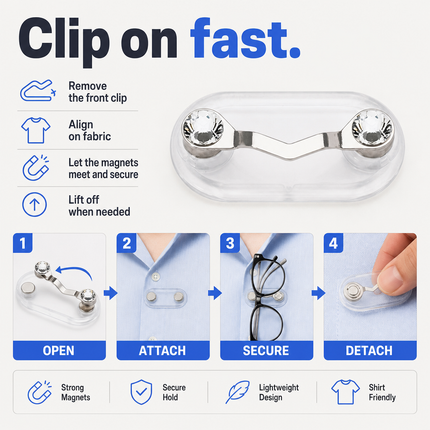 Magnetic Eyeglass Holder Stainless Steel for Shirts and Sunglasses