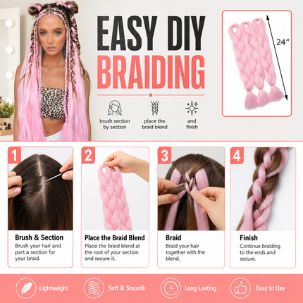 Synthetic Braiding Hair Light Pink 62cm for Box Braids and Crochet Styles