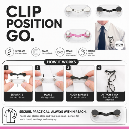 Eyeglasses Holder Magnetic 3 Piece Set for Shirts and Sunglasses