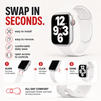 Silicone Apple Watch Band White For 38mm 42mm Sport Wear