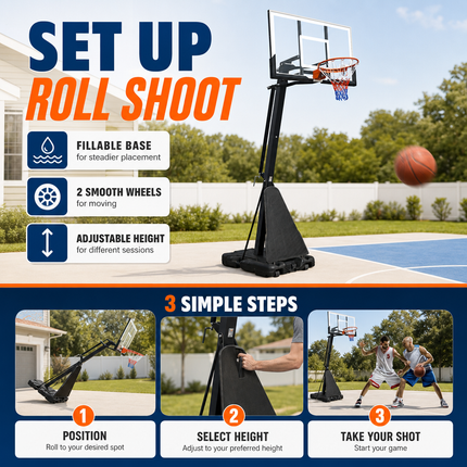 Basketball Hoop Adjustable Height Portable Steel Frame Backyard Driveway Play