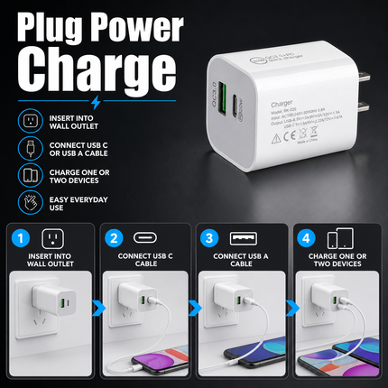 20W PD QC3 0 Fast Charger Broad Compatibility for USB C Devices