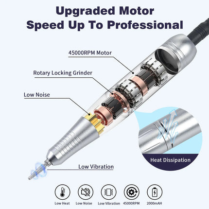 45000RPM Rechargeable Electric Nail Drill Machine Manicure Machine Portable