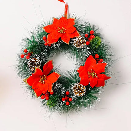 31cm 12" Christmas Wreath Door Garland w Pinecone Red Berry Xmas Wall Tree Décor Red Flowers
