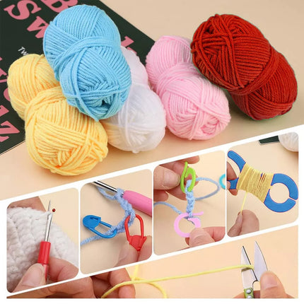 179Pcs Beginner Crochet Hooks Kit 5 Roll Yarn Knitting Needles Sewing Tools Set