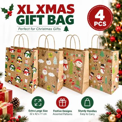 4X Christmas Paper Bag Cowhide Handbag XL XMAX Santa Gift Decorations