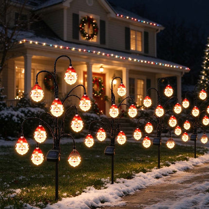 Magical Solar Christmas Stake Lights With Auto-On Weatherproof Garden Pathway Santa Face Light