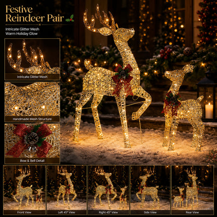 2-Piece Led Lighted Christmas Gold Prancing Reindeer Set Decoration