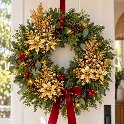 6Pcs Christmas Tree Branch Picks Artificial Poinsettia Floral Spray Xmas Wreath Gold