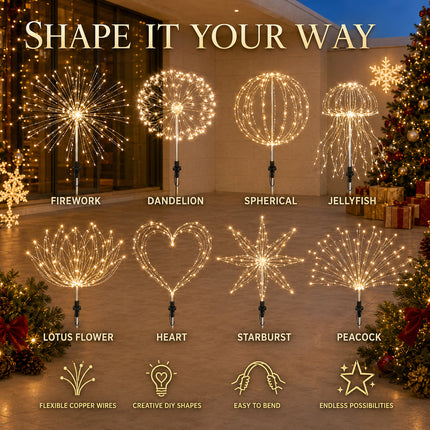 2 Pack Solar Christmas Firework Lights 120 LED Copper Outdoor Garden Pathway Decorative Lights