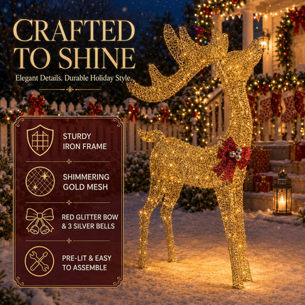 110cm Christmas Reindeer LED Lights Solar Powered Iron Frame Outdoor Garden Decoration