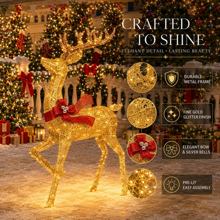 180 mm Solar Powered LED Christmas Reindeer Decor Lighted Iron Frame Indoor Outdoor