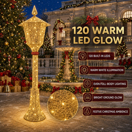 1.8M Light-Up Solar Christmas Lamp Post 120 LEDs Indoor Outdoor Garden Decoration