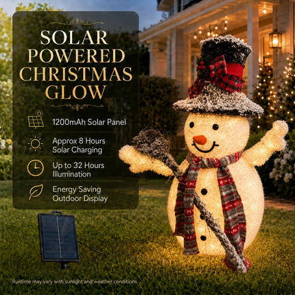 65cm Solar Powered LED Lighted Snowman Metal Frame Garden Christmas Decoration
