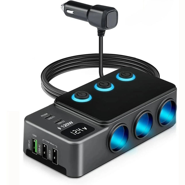 Car Charger Adapter 120W Cigarette Lighter Splitter 8 in 1 QC PD for Car Vehicle