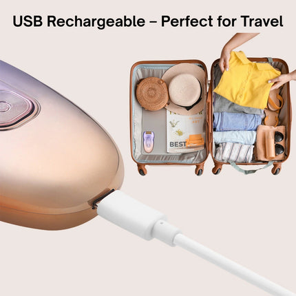 USB LED 3-in-1 Epilator for Women–Facial, Eyebrow &Body Hair Removal+ Exfoliator