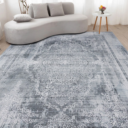 Extra Large Silver Grey Paisley Persian Style Rug, Indoor Household Floor Carpet