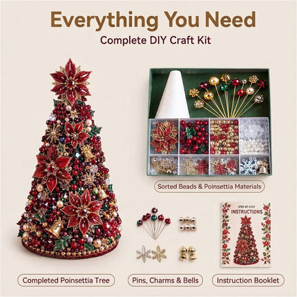 Handmade DIY Beaded Poinsettia Material Pack Festive Tabletop Decor