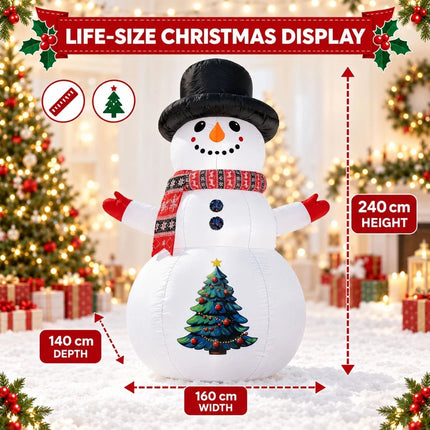 2.4M Giant Inflatable Snowman Christmas Blow Up Outdoor Garden Decoration with LED Light