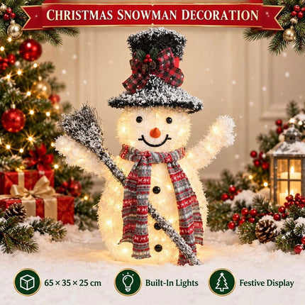 Outdoor Christmas Decorations Solar Light Up Snowman LED Garden Ornament 65cm