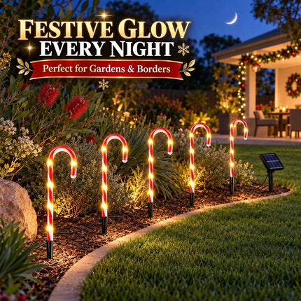 5 Solar Candy Cane Lights Outdoor Christmas Garden Pathway Stake Decorations LED
