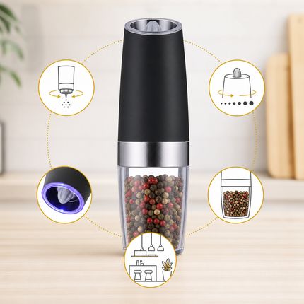 Black Electric Salt and Pepper Grinder, Single Pack, LED Light