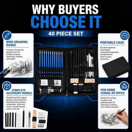 Professional Sketching Pencils Set Art Supplies Graphite Draw Charcoal | 07-key-benefits-summary.png